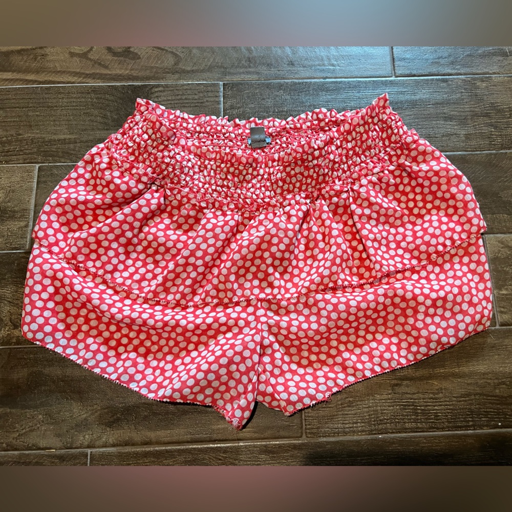 Aerie Ruffle silky polka dot print shorts Women’s juniors small red white